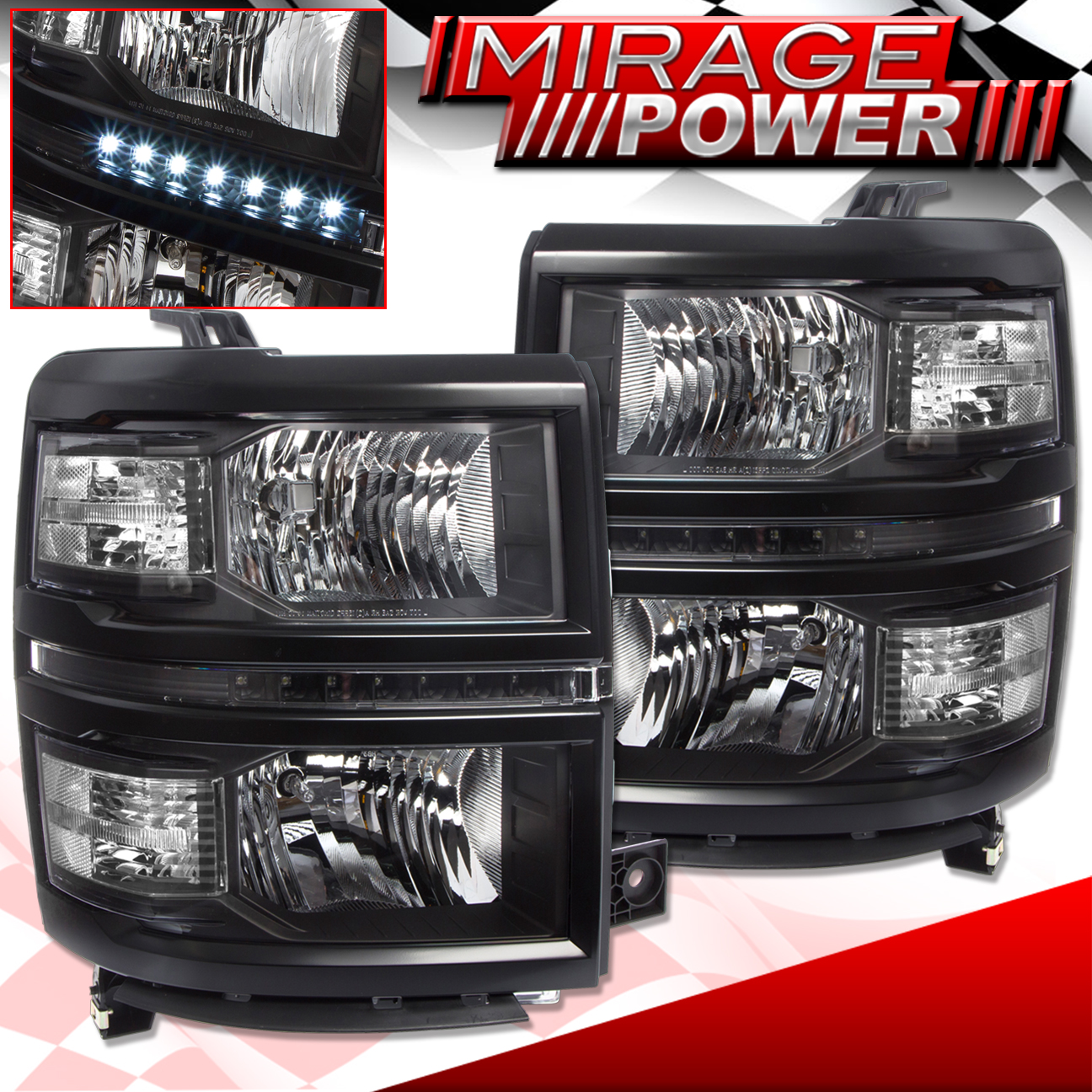 2014-2015 Silverado 1500 Black Housing Led Headlights Clear Corner