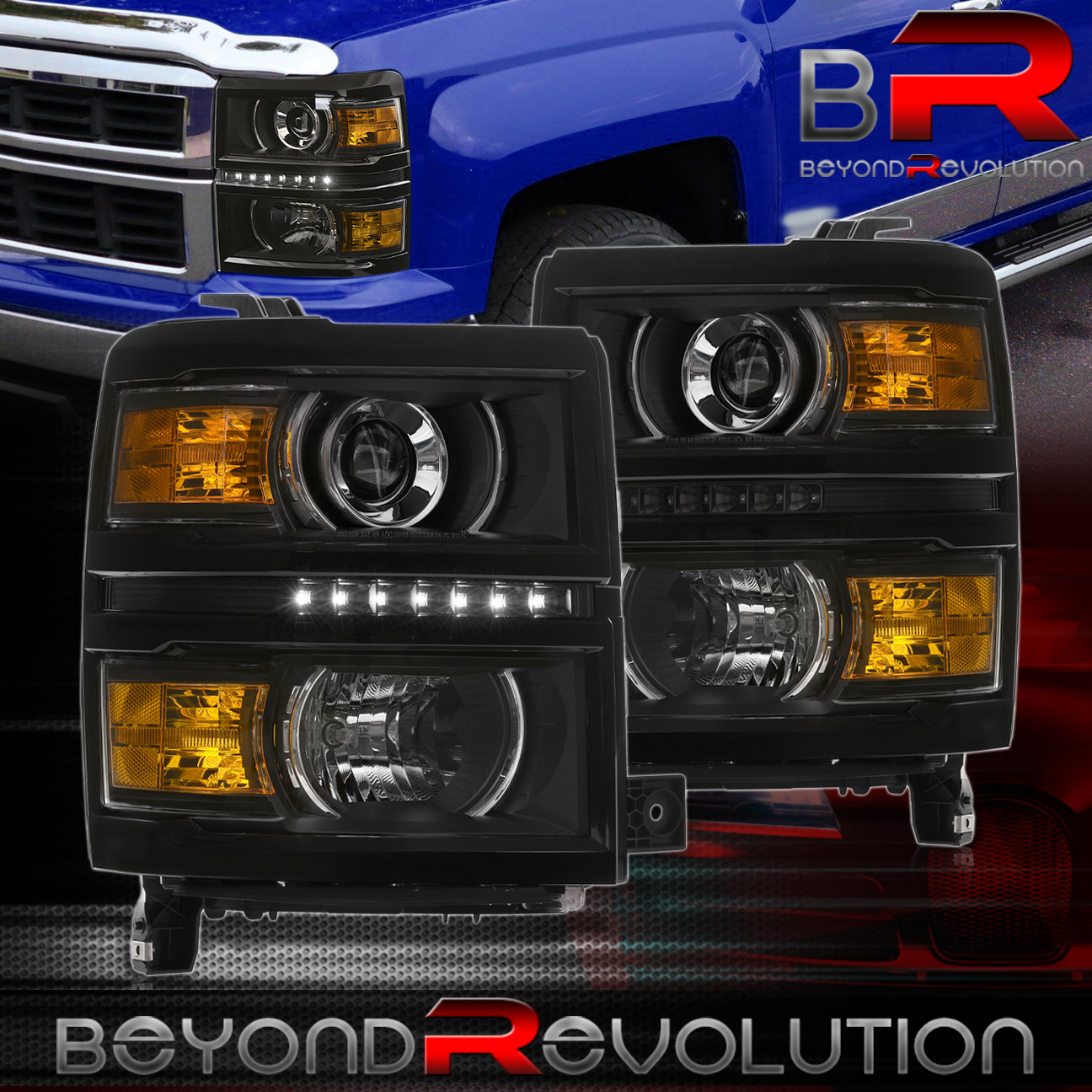 2014-2015 CHEVY SILVERADO 1500 BLACK PROJECTOR CENTER LED DRL STRIP