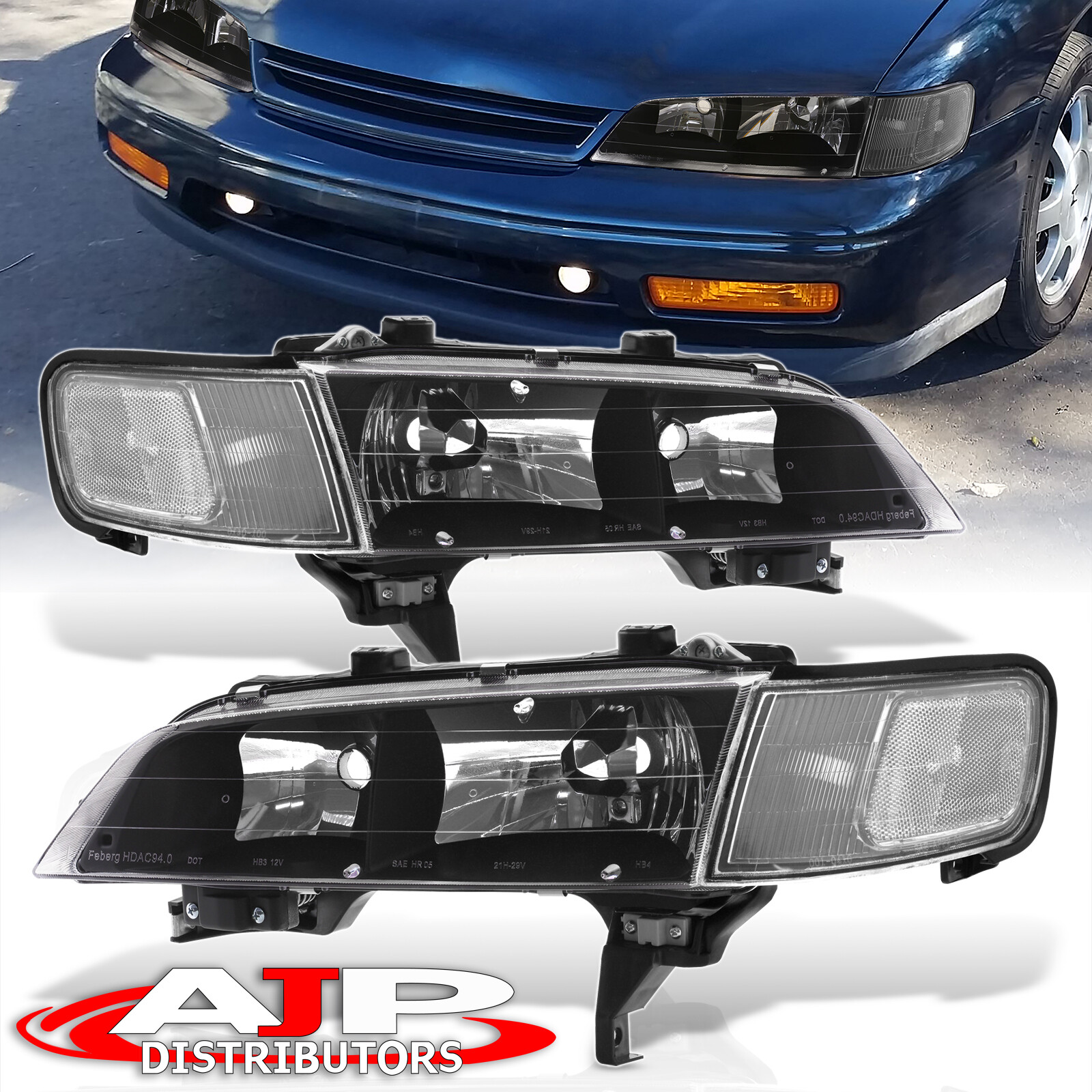 Black Clear Headlights Signal Corner Lamps Jdm For 1994 1997 Honda Accord Cb6 Ebay