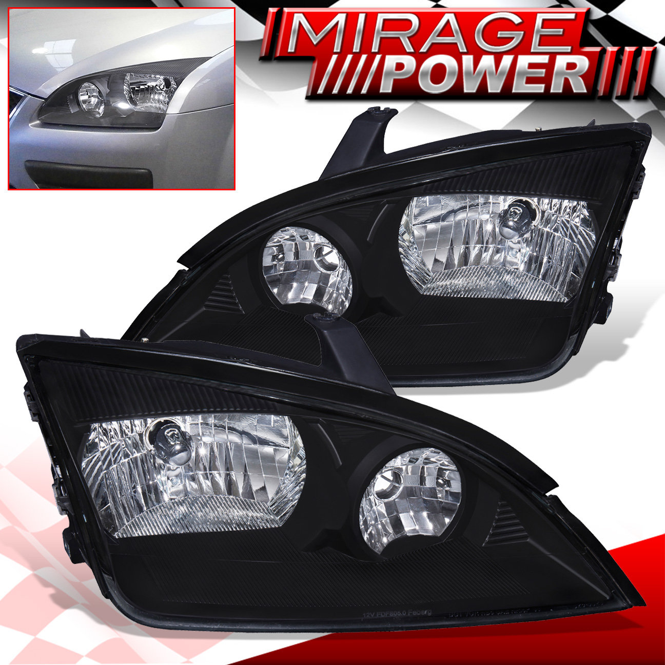 For 05 06 07 Ford Focus Black Headlights Headlamps Euro Style Clear