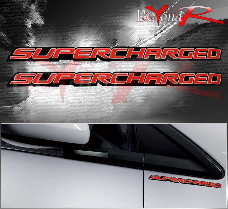 2X SUPERCHARGED RED JDM EMBLEM DECAL STICKER BADGE BUMPER DASH INTERIOR ...