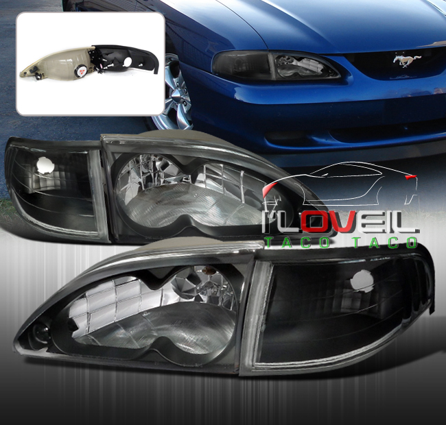 94 95 96 97 98 FORD MUSTANG COBRA GT BLACK HOUSING HEADLIGHTS + CORNER